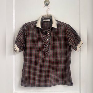 Vintage Notches Plaid Womens Polo Size M